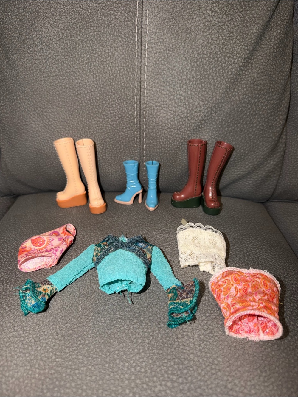 My Scene Doll Clothing & Boots Set in Teal, Peach, Blue, Brown